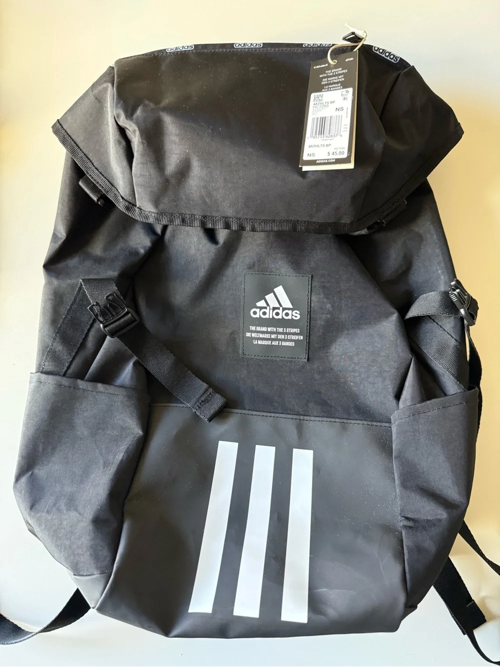 adidas Black Backpack with White 3-Stripes Front Panel